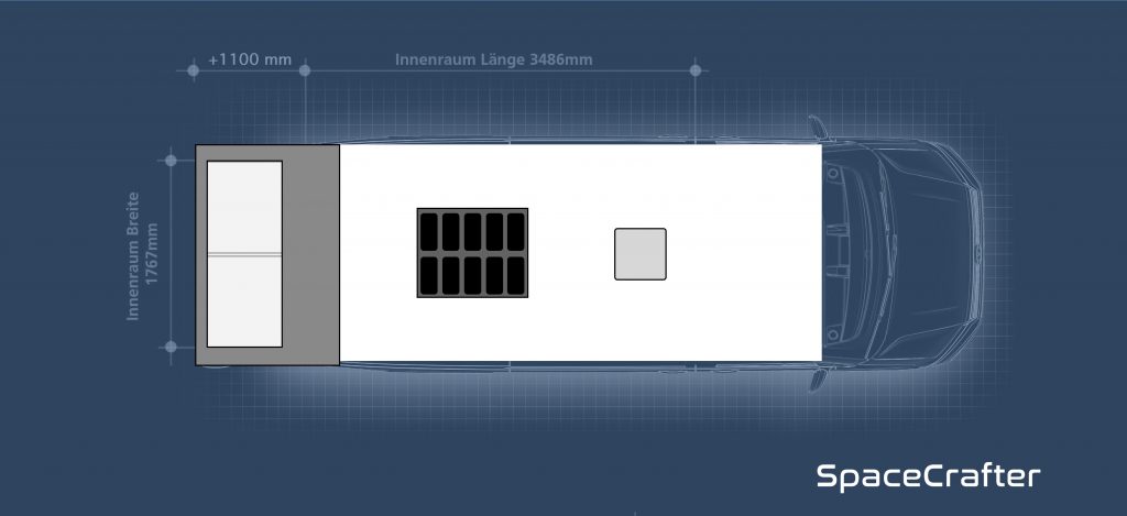 Dachaufbau mit Deckenlicht, Dunstabzug und Solarmodul/en