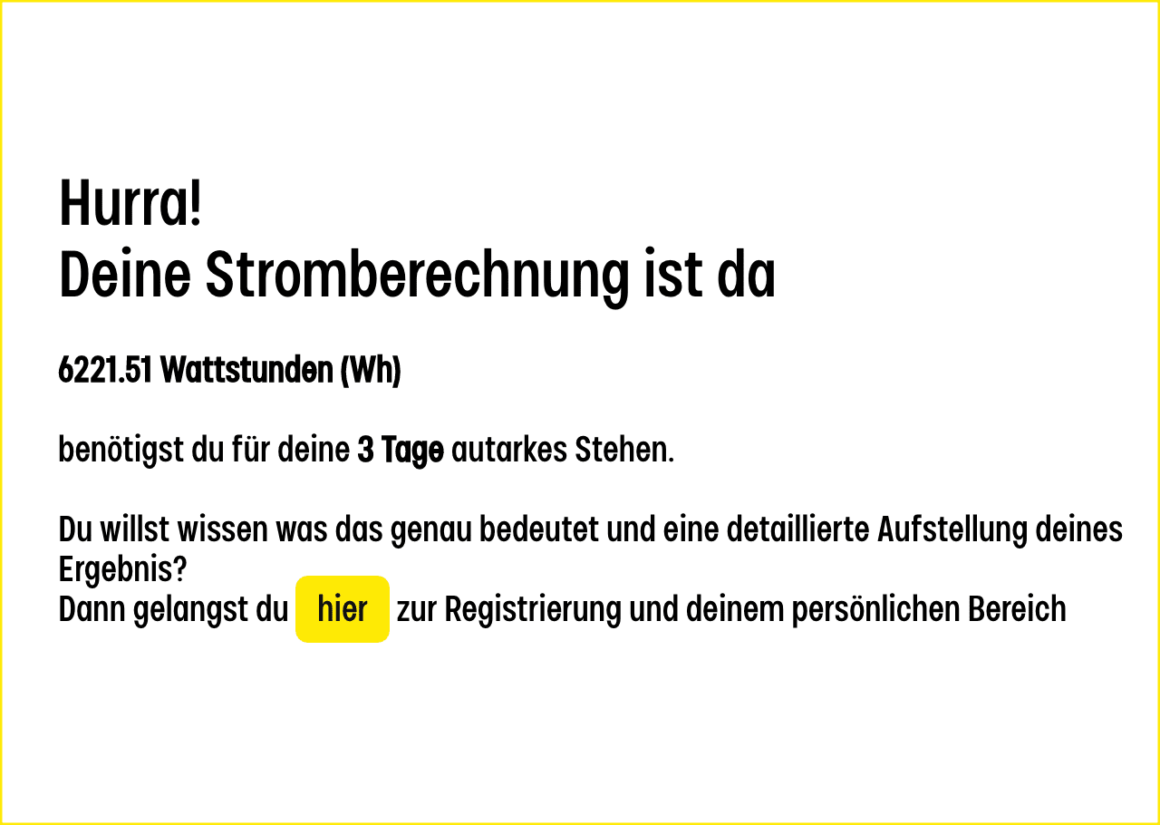 Die fertige Stromberechnung ist fertig: ~6 kW.